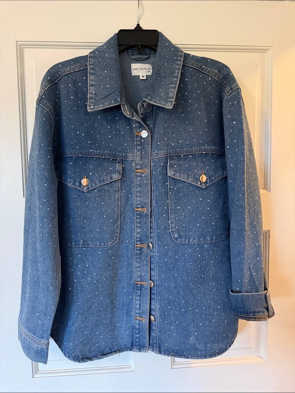Rhinestone Denim Shacket never worn - Blue medium denim